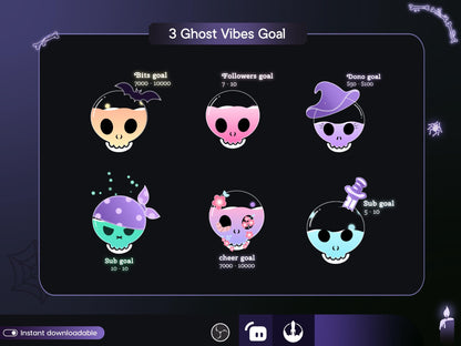 Spooky Pastel color Skull Ghost Combo Liquid Goal Widget is fully customisable for Twitch Streamlabs, TikTok Studio, and Streamelements