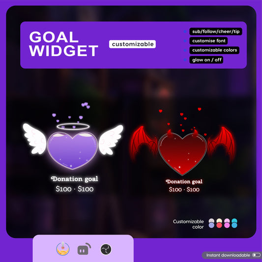 Stream Widget | Devil and Angel Combo Goal Widget is fully customisable for Twitch Streamlabs, TikTok Studio, and Streamelements