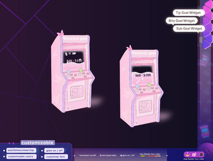 Game Machine Old Arcade Liquid Filling Goal Widget is fully customisable for Twitch Streamlabs, TikTok Studio, and Streamelements.