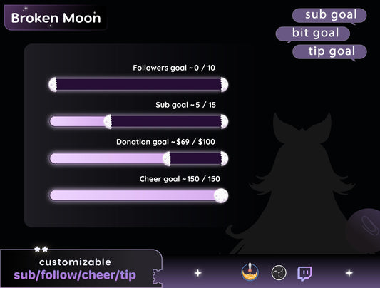 Full Moon Bar Loading Goal Widget is fully customisable for Twitch Streamelements and OBS | Bar Goal Widget