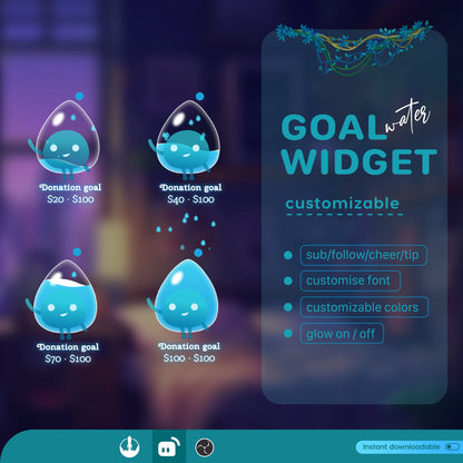 Water, Fire, Nature & Cloud Liquid Filling Goal Widget is fully customisable for Twitch Streamlabs, TikTok Studio, and Streamelements