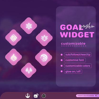 Genshin Theme Square Loading Goal Widget is fully customisable for Twitch Streamlabs, TikTok Studio, and Streamelements.