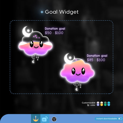 Pastel Cloud Stream Widget | Cute Rainbow Cloud Fully Customisable Goal Widget for Streamlabs, TikTok Studio, and Streamelements