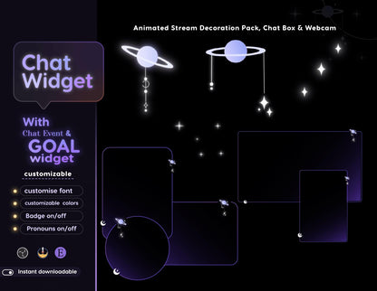Astro Moon Galaxy Vibe Glassy Transparent Chat & Goal Stream Widgets - Minimal, celestial Elegant Glass Theme Clean Vibe Streamelement Only