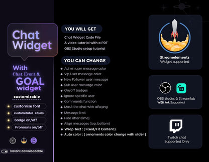 Astro Moon Galaxy Vibe Glassy Transparent Chat & Goal Stream Widgets - Minimal, celestial Elegant Glass Theme Clean Vibe Streamelement Only