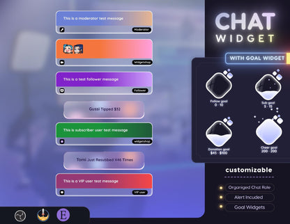 P2U Glassy Chat and Goal Widget Combo Minimal, Modern Elegant Theme • Alerts for Twitch Streams (StreamElements Only)