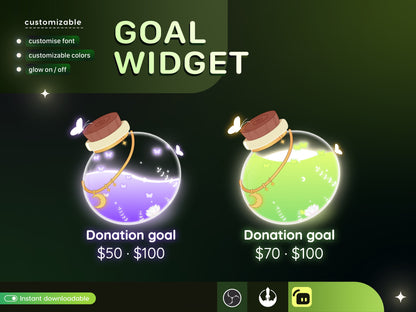 Nature Portion Bottle Glass Goal Widget-Cute Minimal Customizable Goal Widget for Twitch TikTok Studio -Streamelements StreamLabs OBS