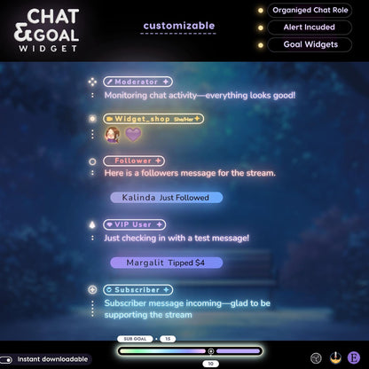 Neon Aesthetic Glowy Transparent Chat and Goal Stream Widgets - Minimal,Neon Light, Elegant Glow Theme Clean Vibe Streamelement Only