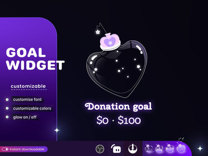 Love Bottle Liquid Filling Goal Widget is fully customisable for Twitch Streamlabs, TikTok Studio, and Streamelements.