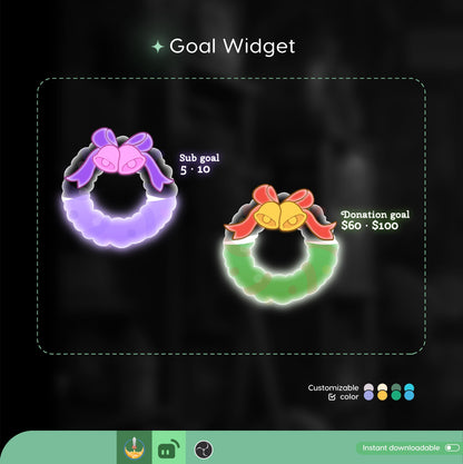 Christmas Holly Leaves Liquid Filling Goal Widget is fully customisable for Twitch Streamlabs, TikTok Studio, and Streamelements