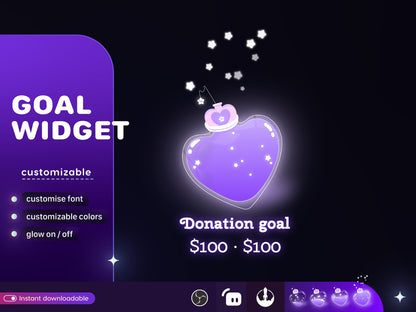 Love Bottle Liquid Filling Goal Widget is fully customisable for Twitch Streamlabs, TikTok Studio, and Streamelements.