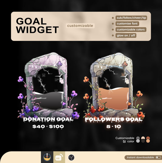 Tombstone Ghost Liquid Filling Goal Widget is fully customisable for Twitch Streamlabs, TikTok Studio, and Streamelements.