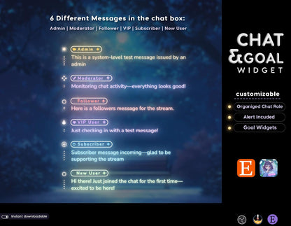 Neon Aesthetic Glowy Transparent Chat and Goal Stream Widgets - Minimal,Neon Light, Elegant Glow Theme Clean Vibe Streamelement Only