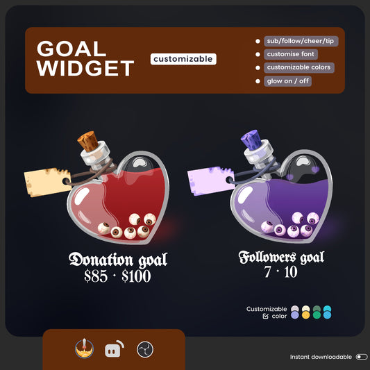 Halloween Eye potion bottle Liquid Filling Goal Widget is fully customisable for Twitch Streamlabs, TikTok Studio, and Streamelements