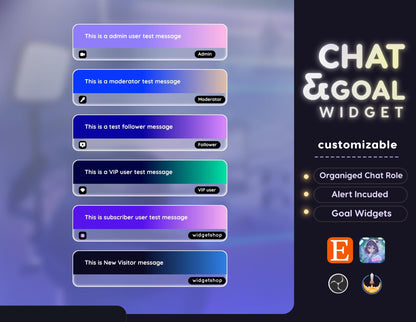 P2U Glassy Chat and Goal Widget Combo Minimal, Modern Elegant Theme • Alerts for Twitch Streams (StreamElements Only)