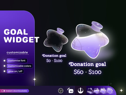 Star Bottle Glass Goal Widget-Cute Minimal Customizable Goal Widget for Twitch TikTok Studio -Streamelements StreamLabs OBS