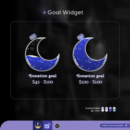 Starry Stream Widget | Moon Liquid Filling Goal Widget is fully customisable for Twitch Streamlabs, TikTok Studio, and Streamelements