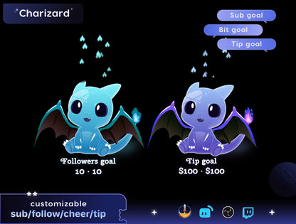 Pokémon Charizard Character Liquid Filling Goal Widget is fully customisable for Twitch Streamlabs, TikTok Studio, and Streamelements
