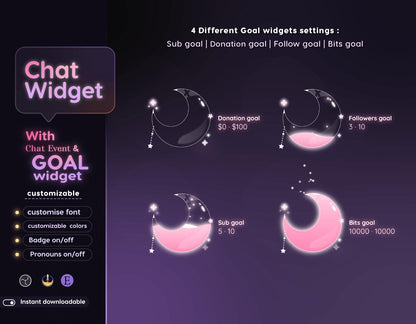 Butterfly Galaxy Theme Glassy Transparent Chat and Goal Stream Widgets - Minimal,Starry, Elegant Glass Theme Clean Vibe Streamelement Only