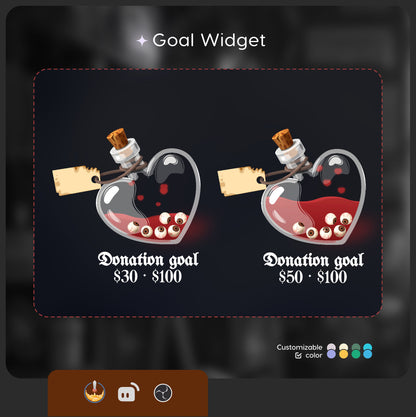 Halloween Eye potion bottle Liquid Filling Goal Widget is fully customisable for Twitch Streamlabs, TikTok Studio, and Streamelements