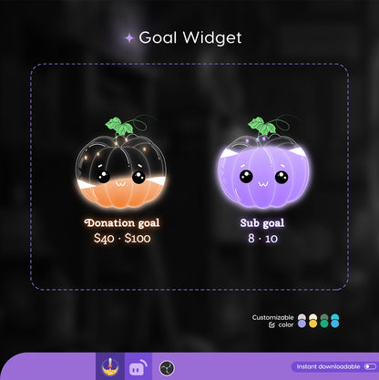Cute Pumpkin Liquid Filling Goal Widget is fully customisable for Twitch Streamlabs, TikTok Studio, and Streamelements.