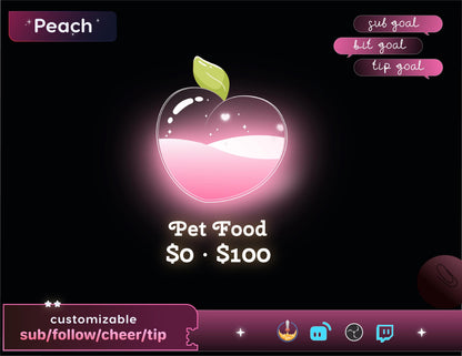 Cute Peach Glass Goal Widget-Cute Minimal Customizable Goal Widget for Twitch TikTok Studio -Streamelements StreamLabs OBS