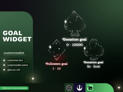 Casino Card Slot Icon Glass Goal Widget-Cute Minimal Customizable Goal Widget for Twitch -Streamelements StreamLabs OBS