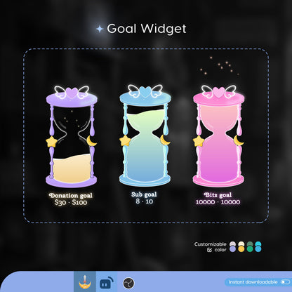 Cute Sand Timer Liquid Filling Goal Widget is fully customisable for Twitch Streamlabs, TikTok Studio, and Streamelements