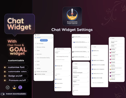 Classical Floral Red Chat and Goal Widget •Minimal, Starry, Mystical• Chat Box with Pronouns & Alerts for Twitch StreamElements