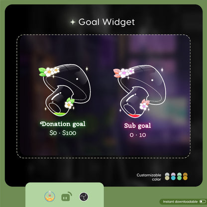 Mushroom Goal Widget |  Liquid Filling Goal Widget is fully customisable for Twitch Streamlabs, TikTok Studio, and Streamelements