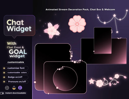 Sakura Petal Butterfly Glass Transparent Chat and Goal Stream Widgets - Minimal, Elegant Glass Theme Clean Vibe Streamelement Only