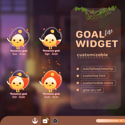 Water, Fire, Nature & Cloud Liquid Filling Goal Widget is fully customisable for Twitch Streamlabs, TikTok Studio, and Streamelements