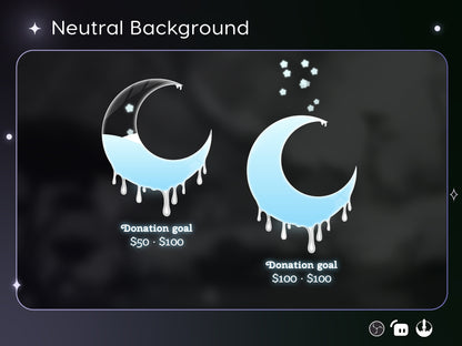 Cute Melting Moon Liquid Filling Goal Widget is fully customisable for Twitch Streamlabs, TikTok Studio, and Streamelements.