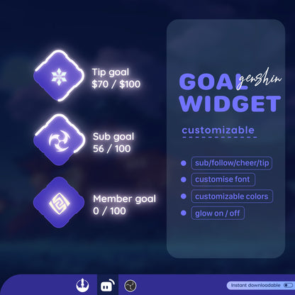 Genshin Theme Square Loading Goal Widget is fully customisable for Twitch Streamlabs, TikTok Studio, and Streamelements.