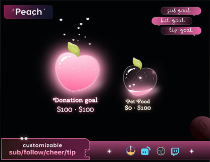 Cute Peach Glass Goal Widget-Cute Minimal Customizable Goal Widget for Twitch TikTok Studio -Streamelements StreamLabs OBS