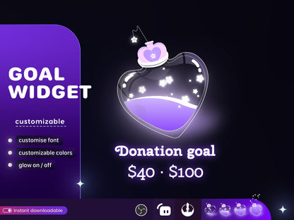 Love Bottle Liquid Filling Goal Widget is fully customisable for Twitch Streamlabs, TikTok Studio, and Streamelements.