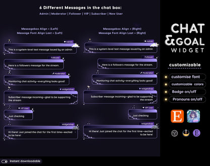 Lunar Cat Aesthetic Dark Purple Chat & Goal Stream Widgets - Animated, celestial Elegant Lunar Theme Clean Vibe Streamelement Only