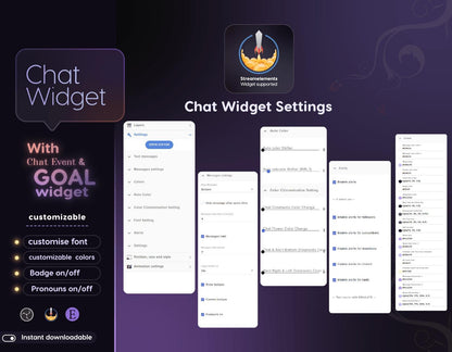 Classical Floral Purple Chat and Goal Widget •Minimal, Starry, Mystical• Chat Box with Pronouns & Alerts for Twitch Streams (StreamElements)