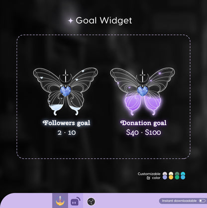 Diamond Butterfly Liquid Filling Goal Widget is fully customisable for Twitch Streamlabs, TikTok Studio, and Stream-elements