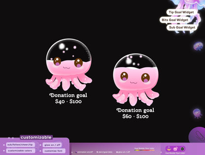 Cute Auctopus Liquid Filling Goal Widget is fully customisable for Twitch Streamlabs, TikTok Studio, and Streamelements.