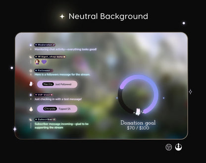 Moon Glow Neon Aesthetic Chat and Goal Stream Widgets - Minimal,Neon Light, Elegant Glow Theme Clean Vibe Streamelement Only