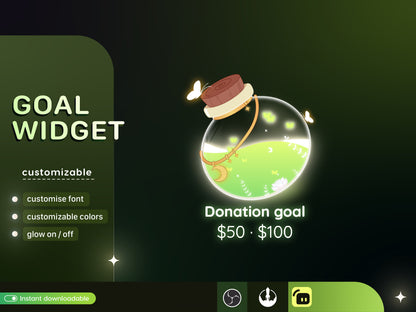 Nature Portion Bottle Glass Goal Widget-Cute Minimal Customizable Goal Widget for Twitch TikTok Studio -Streamelements StreamLabs OBS