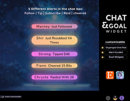 Neon Aesthetic Glowy Transparent Chat and Goal Stream Widgets - Minimal,Neon Light, Elegant Glow Theme Clean Vibe Streamelement Only