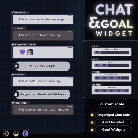 Retro File Love Chat Widget •,Minimal Theme With Pronouns & Alerts for Twitch Streams (StreamElements Only) with Love Goal