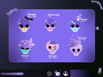Spooky Pastel color Skull Ghost Combo Liquid Goal Widget is fully customisable for Twitch Streamlabs, TikTok Studio, and Streamelements