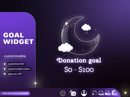 Dreamy Moon Cloud Glass Goal Widget - Customisable for Twitch and TikTok Studio