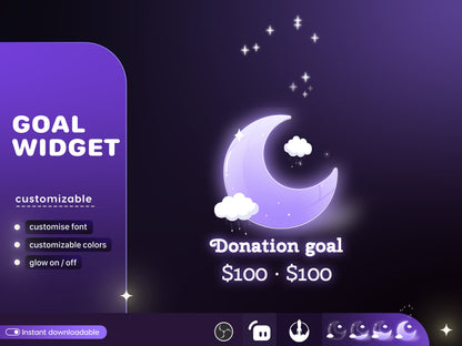 Dreamy Moon Cloud Glass Goal Widget - Customisable for Twitch and TikTok Studio