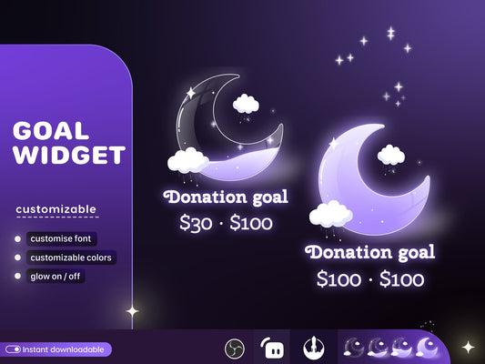 Dreamy Moon Cloud Glass Goal Widget - Customisable for Twitch and TikTok Studio