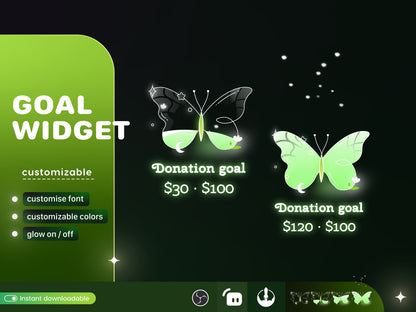 Butterfly Liquid Filling Goal Widget: Customizable Stream Overlay (Digital Download)