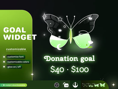 Butterfly Liquid Filling Goal Widget: Customizable Stream Overlay (Digital Download)